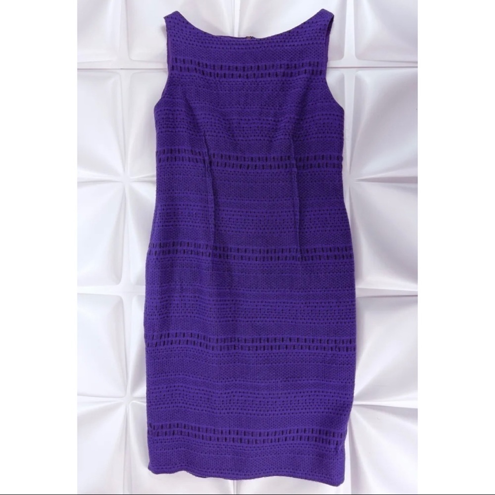 Lela Rose Sz 12 Purple Wool Silk Lined Tweed Sheath Dress Formal Career Wedding